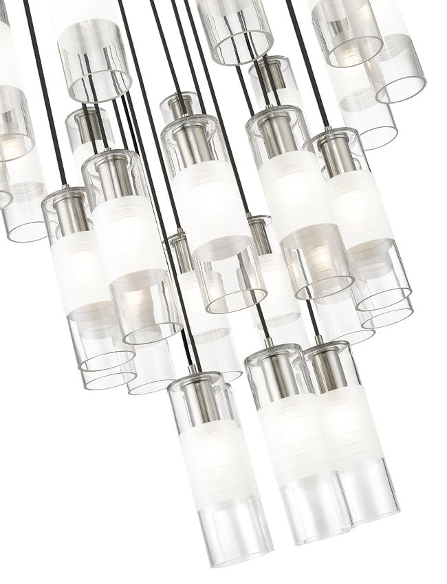 Z-Lite Alton 36" 27-Light Brushed Nickel Steel and Clear Frosted Glass Shade Chandelie
