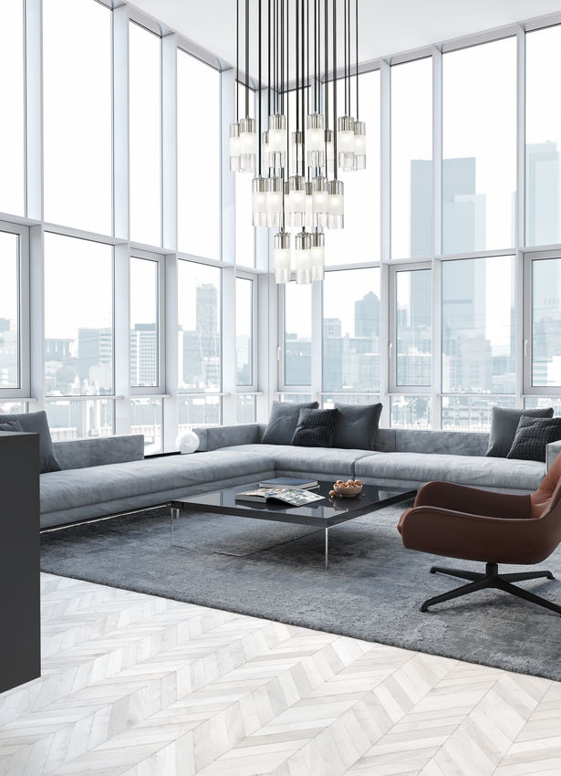 Z-Lite Alton 36" 27-Light Brushed Nickel Steel and Clear Frosted Glass Shade Chandelie