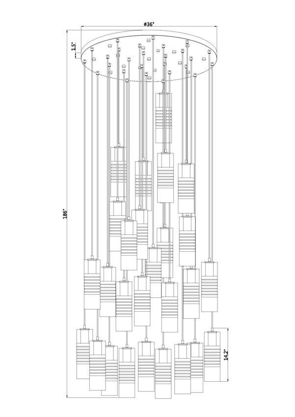 Z-Lite Alton 36" 27-Light Brushed Nickel Steel and Clear Frosted Glass Shade Chandelie