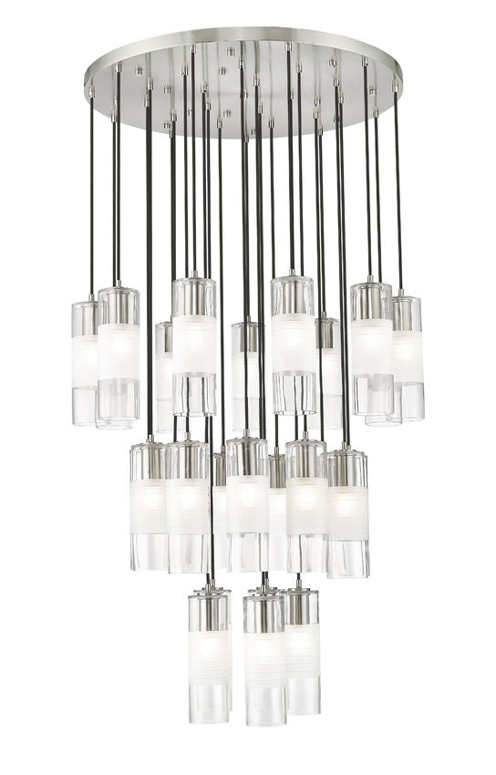 Z-Lite Alton 36" 27-Light Brushed Nickel Steel and Clear Frosted Glass Shade Chandelie