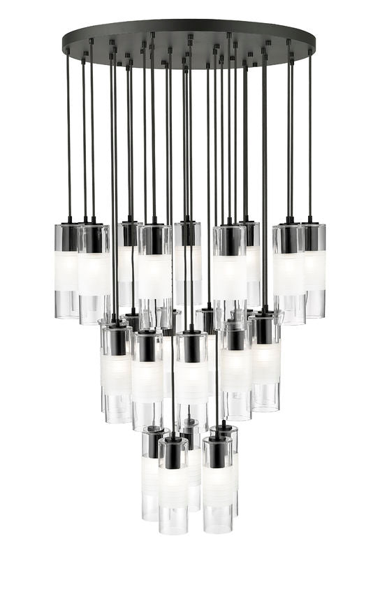 Z-Lite Alton 36" 27-Light Matte Black Steel and Clear Frosted Glass Shade Chandelier