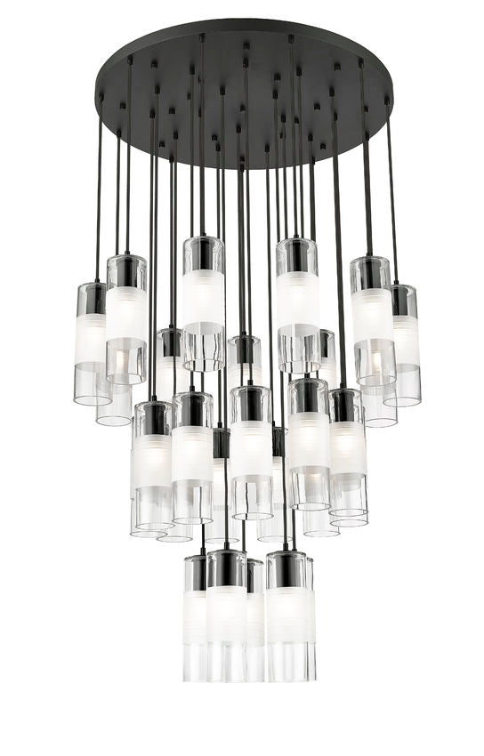 Z-Lite Alton 36" 27-Light Matte Black Steel and Clear Frosted Glass Shade Chandelier