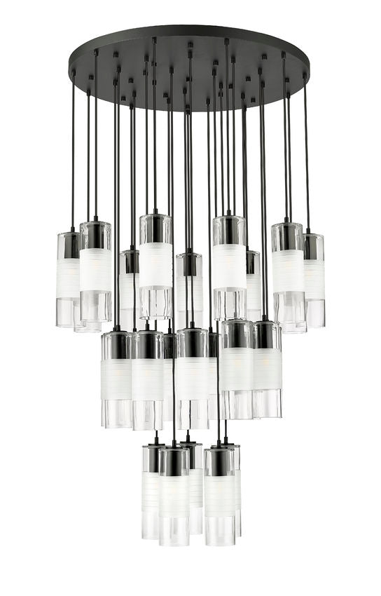 Z-Lite Alton 36" 27-Light Matte Black Steel and Clear Frosted Glass Shade Chandelier