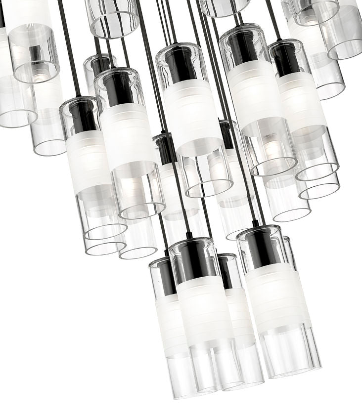 Z-Lite Alton 36" 27-Light Matte Black Steel and Clear Frosted Glass Shade Chandelier