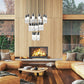 Z-Lite Alton 36" 27-Light Matte Black Steel and Clear Frosted Glass Shade Chandelier