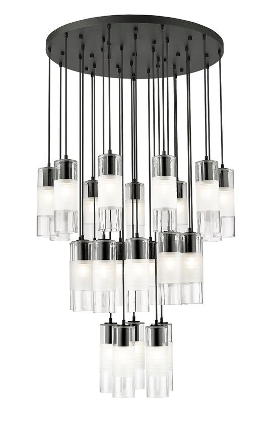 Z-Lite Alton 36" 27-Light Matte Black Steel and Clear Frosted Glass Shade Chandelier
