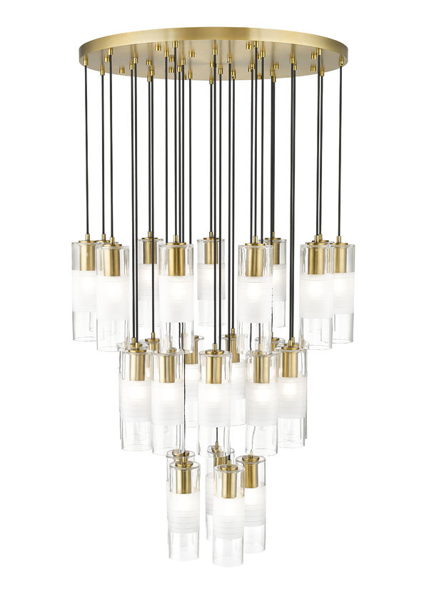 Z-Lite Alton 36" 27-Light Modern Gold Steel and Clear Frosted Glass Shade Chandelier