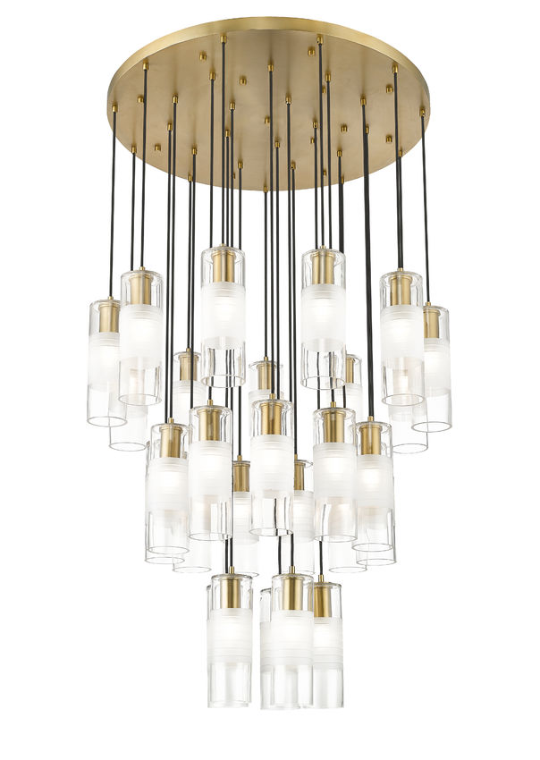 Z-Lite Alton 36" 27-Light Modern Gold Steel and Clear Frosted Glass Shade Chandelier