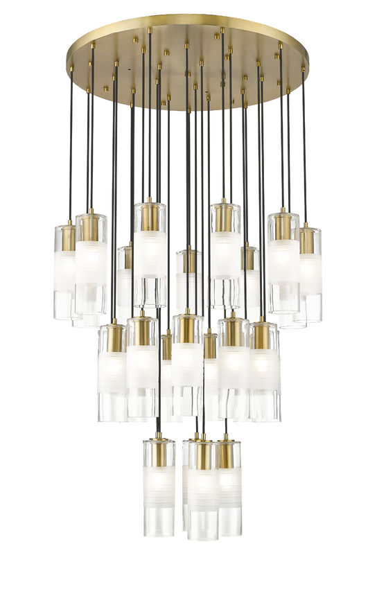 Z-Lite Alton 36" 27-Light Modern Gold Steel and Clear Frosted Glass Shade Chandelier