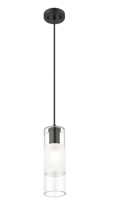 Z-Lite Alton 5" 1-Light Matte Black Steel and Clear Frosted Glass Shade Pendant Light