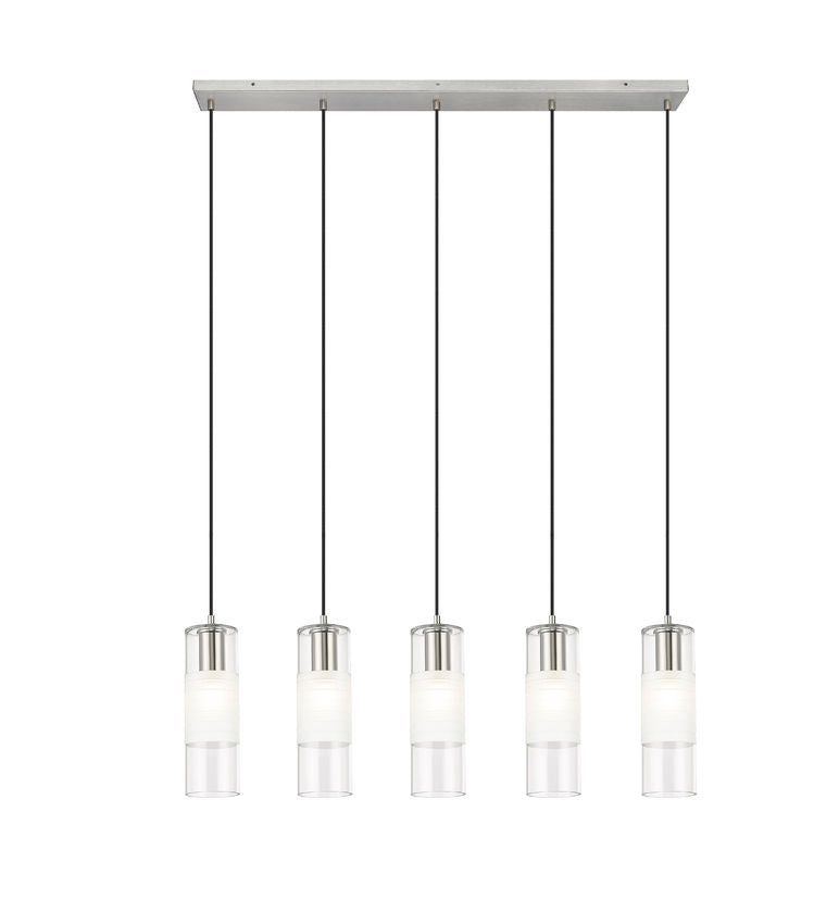 Z-Lite Alton 5" 5-Light Brushed Nickel Steel and Clear Frosted Glass Shade Linear Chandelier