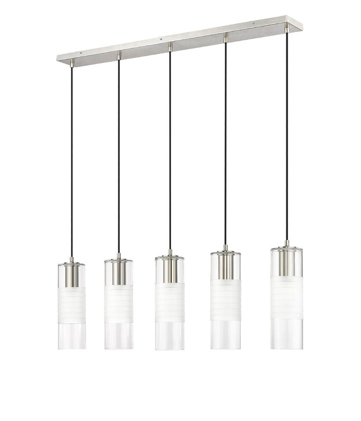 Z-Lite Alton 5" 5-Light Brushed Nickel Steel and Clear Frosted Glass Shade Linear Chandelier