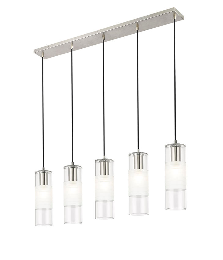 Z-Lite Alton 5" 5-Light Brushed Nickel Steel and Clear Frosted Glass Shade Linear Chandelier