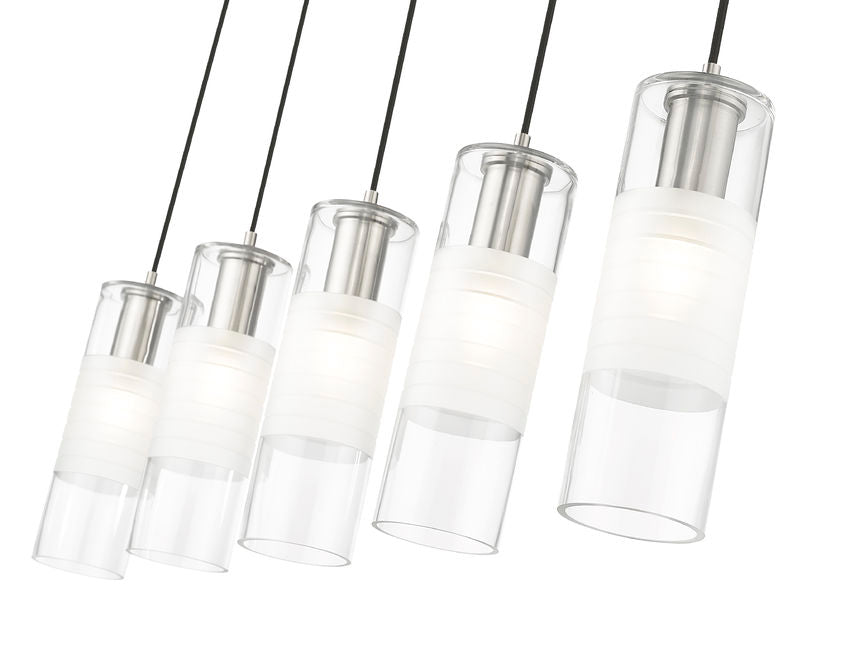 Z-Lite Alton 5" 5-Light Brushed Nickel Steel and Clear Frosted Glass Shade Linear Chandelier