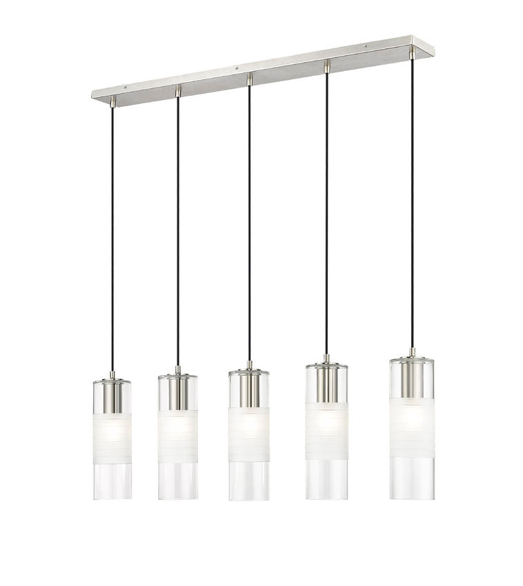 Z-Lite Alton 5" 5-Light Brushed Nickel Steel and Clear Frosted Glass Shade Linear Chandelier
