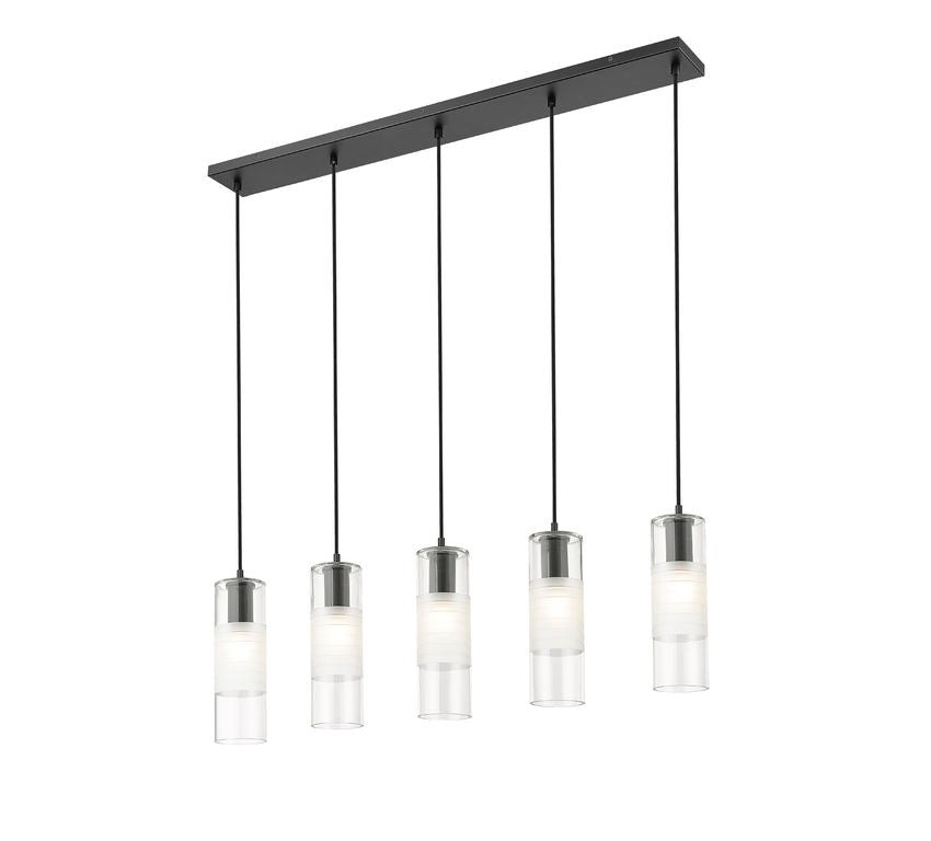 Z-Lite Alton 5" 5-Light Matte Black Steel and Clear Frosted Glass Shade Linear Chandelier