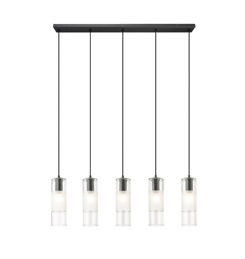 Z-Lite Alton 5" 5-Light Matte Black Steel and Clear Frosted Glass Shade Linear Chandelier
