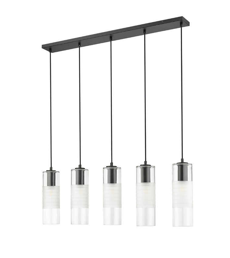 Z-Lite Alton 5" 5-Light Matte Black Steel and Clear Frosted Glass Shade Linear Chandelier