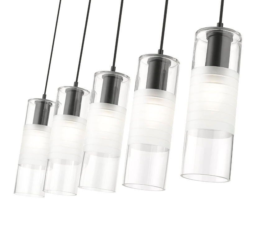 Z-Lite Alton 5" 5-Light Matte Black Steel and Clear Frosted Glass Shade Linear Chandelier