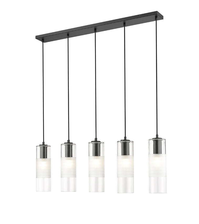 Z-Lite Alton 5" 5-Light Matte Black Steel and Clear Frosted Glass Shade Linear Chandelier