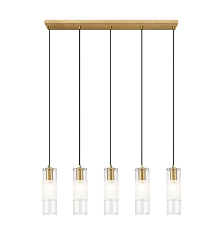 Z-Lite Alton 5" 5-Light Modern Gold Steel and Clear Frosted Glass Shade Linear Chandelier