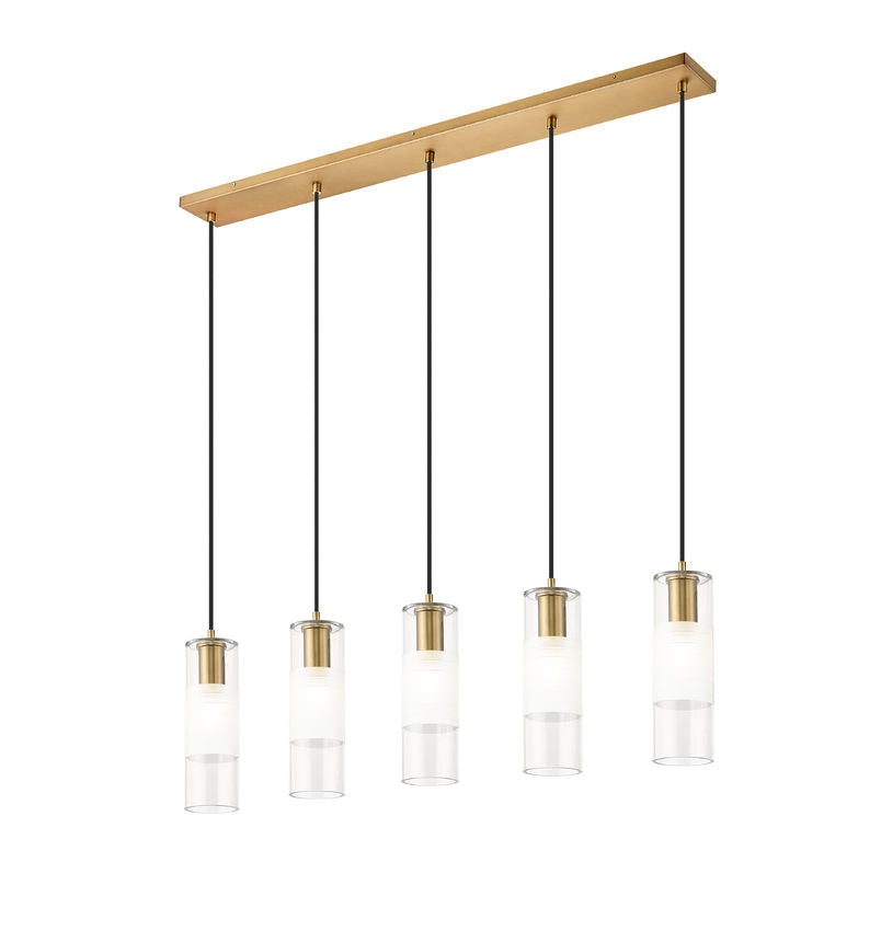 Z-Lite Alton 5" 5-Light Modern Gold Steel and Clear Frosted Glass Shade Linear Chandelier