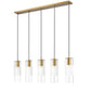 Z-Lite Alton 5" 5-Light Modern Gold Steel and Clear Frosted Glass Shade Linear Chandelier