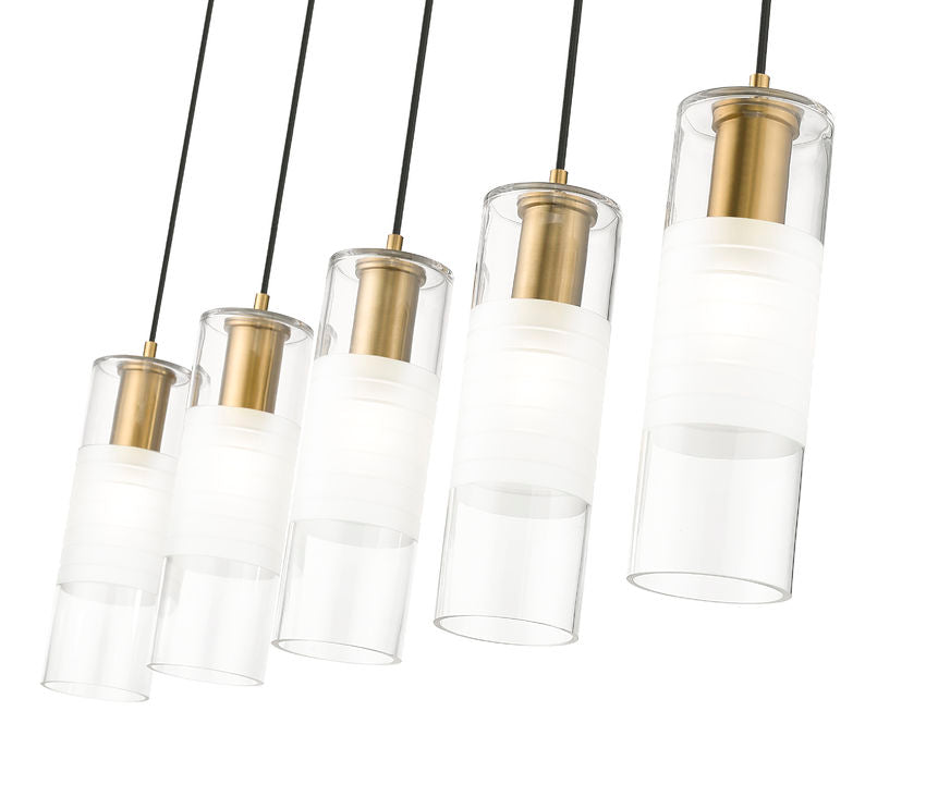 Z-Lite Alton 5" 5-Light Modern Gold Steel and Clear Frosted Glass Shade Linear Chandelier