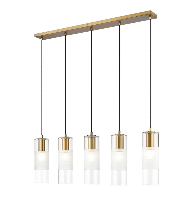 Z-Lite Alton 5" 5-Light Modern Gold Steel and Clear Frosted Glass Shade Linear Chandelier