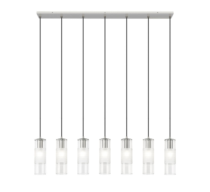 Z-Lite Alton 5" 7-Light Brushed Nickel Steel and Clear Frosted Glass Shade Linear Chandelier
