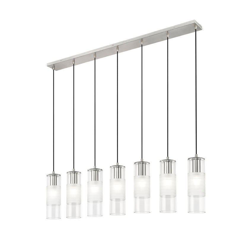 Z-Lite Alton 5" 7-Light Brushed Nickel Steel and Clear Frosted Glass Shade Linear Chandelier