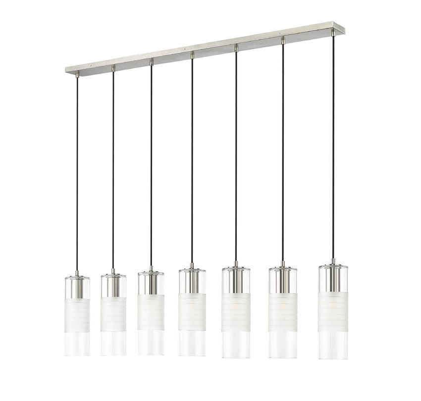 Z-Lite Alton 5" 7-Light Brushed Nickel Steel and Clear Frosted Glass Shade Linear Chandelier