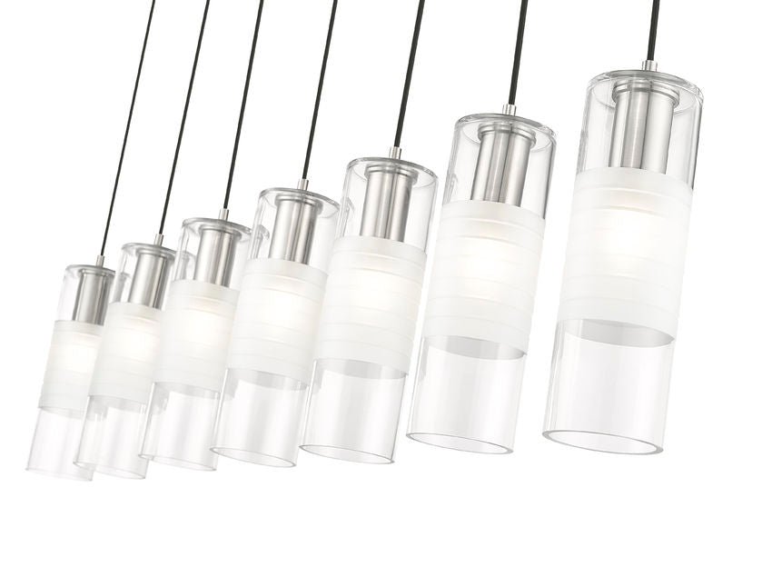Z-Lite Alton 5" 7-Light Brushed Nickel Steel and Clear Frosted Glass Shade Linear Chandelier