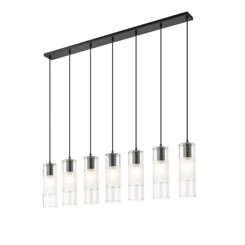 Z-Lite Alton 5" 7-Light Matte Black Steel and Clear Frosted Glass Shade Linear Chandelier