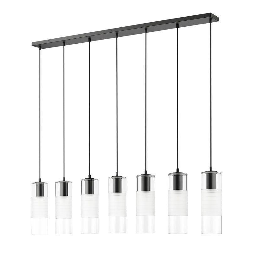 Z-Lite Alton 5" 7-Light Matte Black Steel and Clear Frosted Glass Shade Linear Chandelier