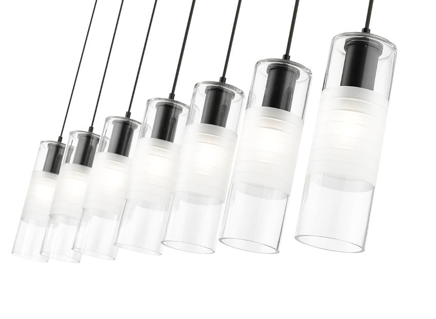 Z-Lite Alton 5" 7-Light Matte Black Steel and Clear Frosted Glass Shade Linear Chandelier