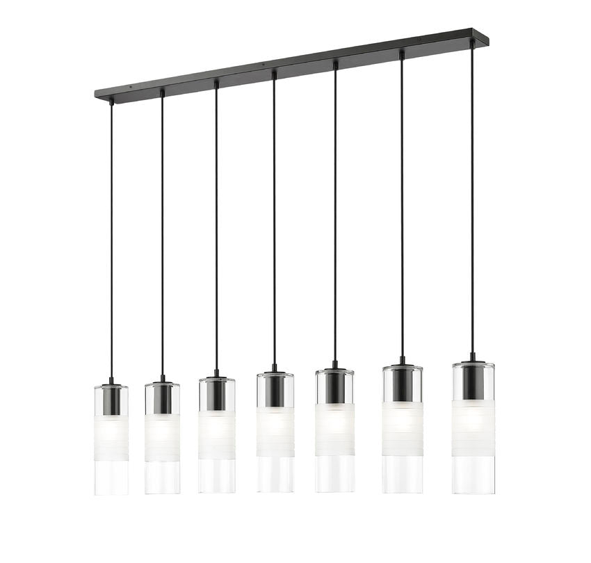 Z-Lite Alton 5" 7-Light Matte Black Steel and Clear Frosted Glass Shade Linear Chandelier