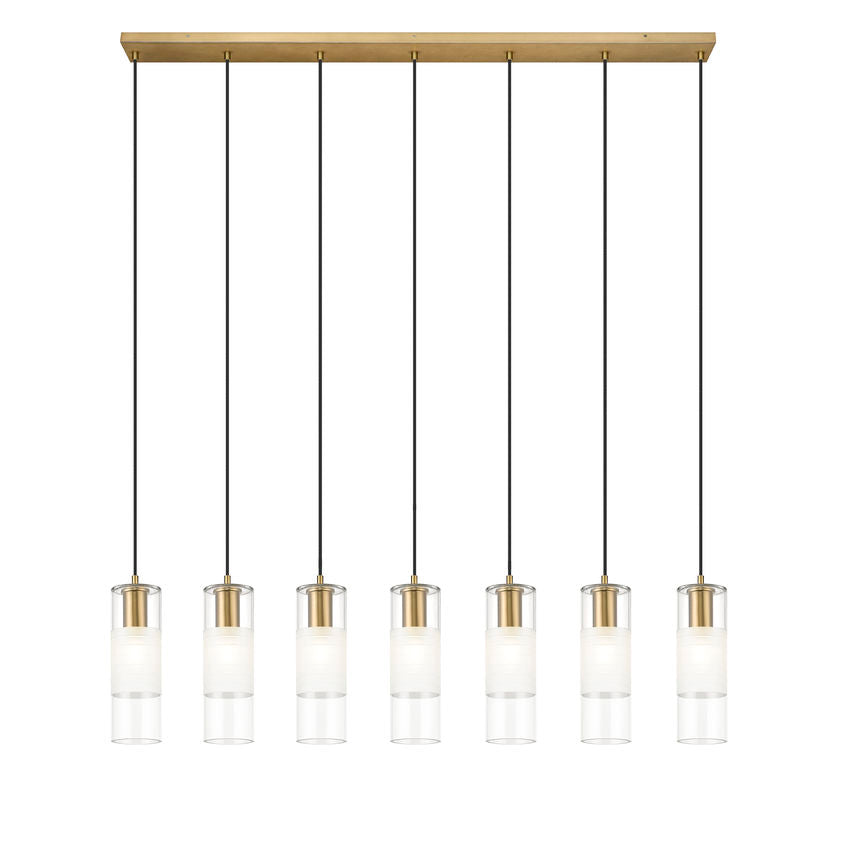 Z-Lite Alton 5" 7-Light Modern Gold Steel and Clear Frosted Glass Shade Linear Chandelier