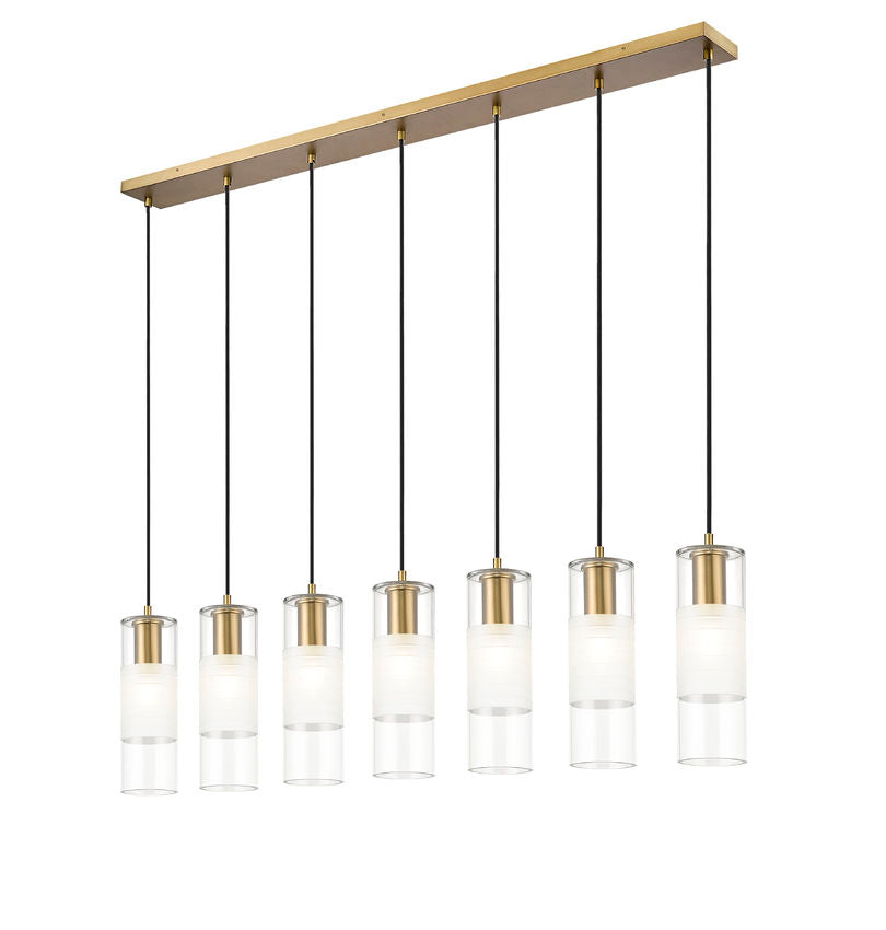 Z-Lite Alton 5" 7-Light Modern Gold Steel and Clear Frosted Glass Shade Linear Chandelier