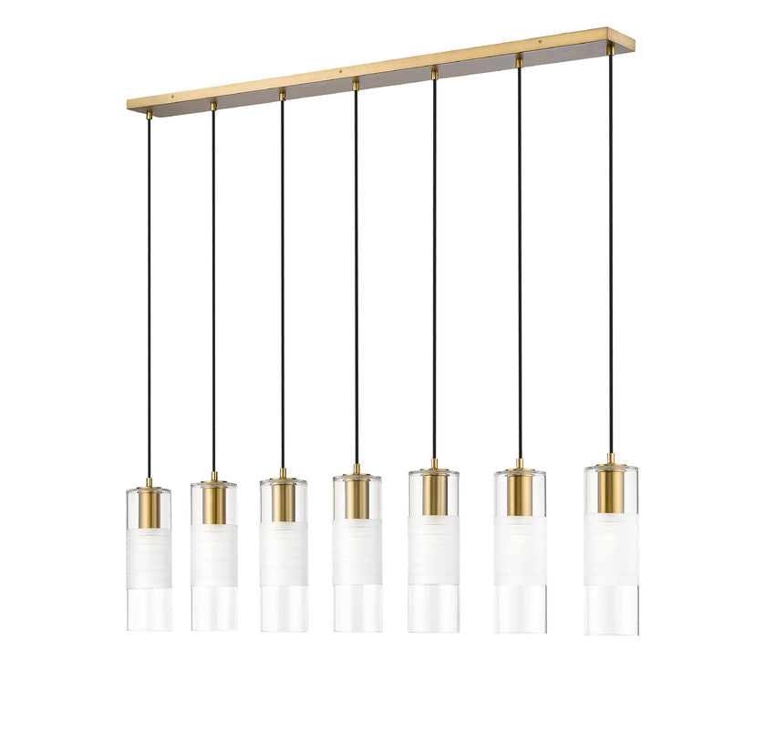 Z-Lite Alton 5" 7-Light Modern Gold Steel and Clear Frosted Glass Shade Linear Chandelier