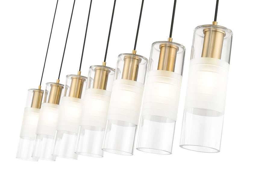 Z-Lite Alton 5" 7-Light Modern Gold Steel and Clear Frosted Glass Shade Linear Chandelier