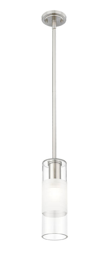 Z-Lite Alton 824P-ROD 5" 1-Light Brushed Nickel Steel and Clear Frosted Glass Shade Pendant Light