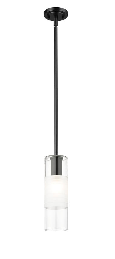 Z-Lite Alton 824P-ROD 5" 1-Light Matte Black Steel and Clear Frosted Glass Shade Pendant Light