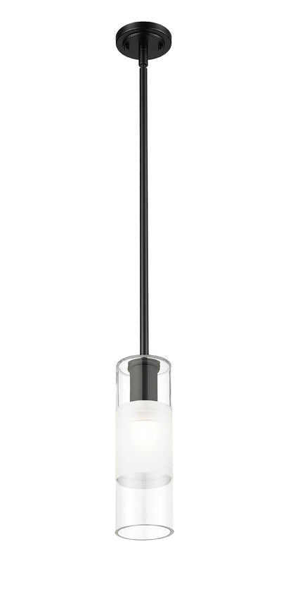 Z-Lite Alton 824P-ROD 5" 1-Light Matte Black Steel and Clear Frosted Glass Shade Pendant Light