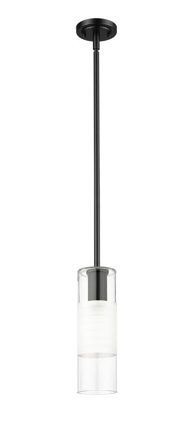 Z-Lite Alton 824P-ROD 5" 1-Light Matte Black Steel and Clear Frosted Glass Shade Pendant Light
