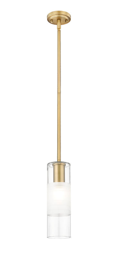 Z-Lite Alton 824P-ROD 5" 1-Light Modern Gold Steel and Clear Frosted Glass Shade Pendant Light