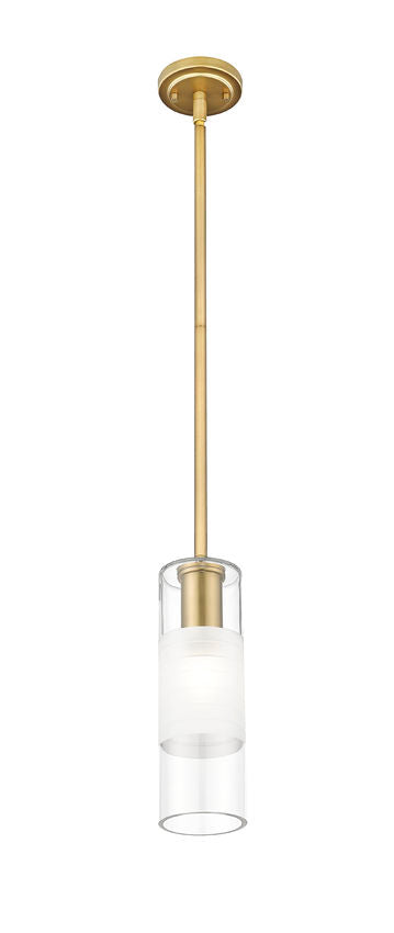 Z-Lite Alton 824P-ROD 5" 1-Light Modern Gold Steel and Clear Frosted Glass Shade Pendant Light