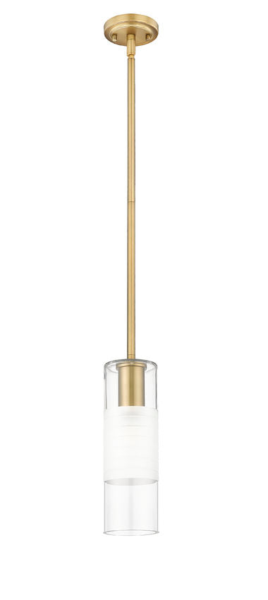 Z-Lite Alton 824P-ROD 5" 1-Light Modern Gold Steel and Clear Frosted Glass Shade Pendant Light