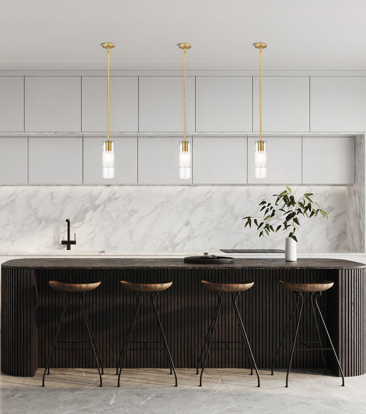 Z-Lite Alton 824P-ROD 5" 1-Light Modern Gold Steel and Clear Frosted Glass Shade Pendant Light