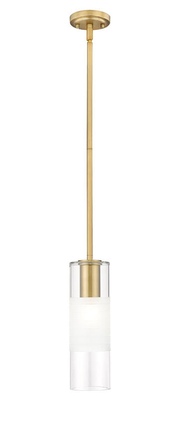 Z-Lite Alton 824P-ROD 5" 1-Light Modern Gold Steel and Clear Frosted Glass Shade Pendant Light